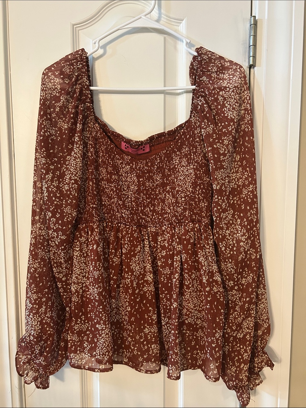 Rust Floral Smocked Peasant Blouse